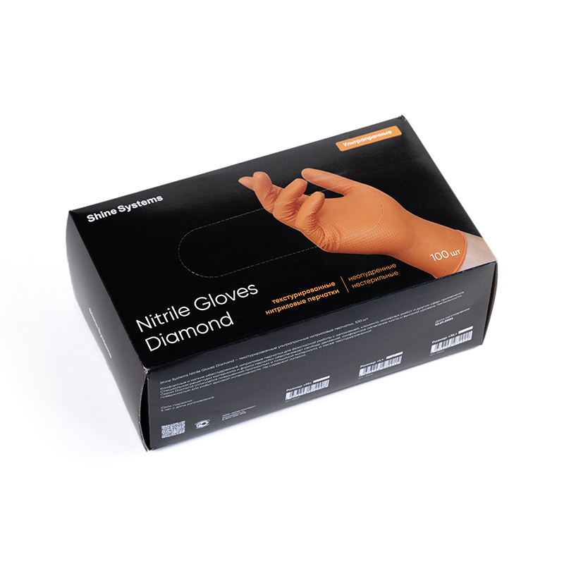 Перчатки текстурированные нитриловые, XL оранжевые 100шт Diamond SS415 Shine Systems Nitrile Gloves