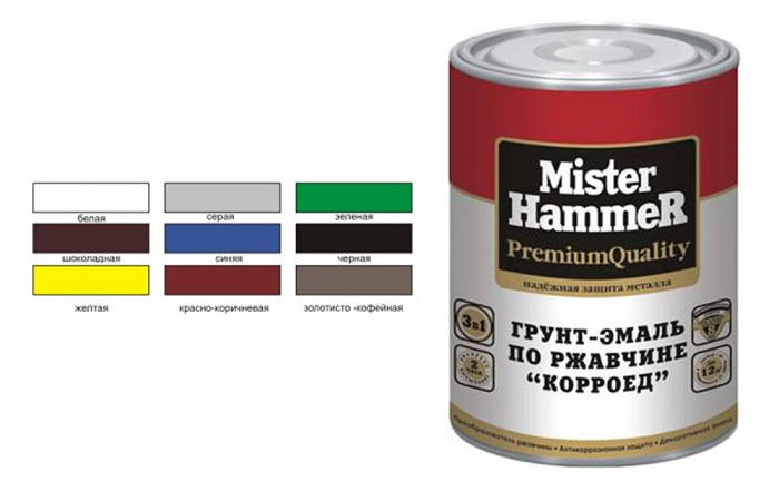 Грунт-эмаль "Mister Hammer/HARDMAX" корроед RAL 7040 оконный серый по ржавчине 1л (0,9кг) КВИЛ
