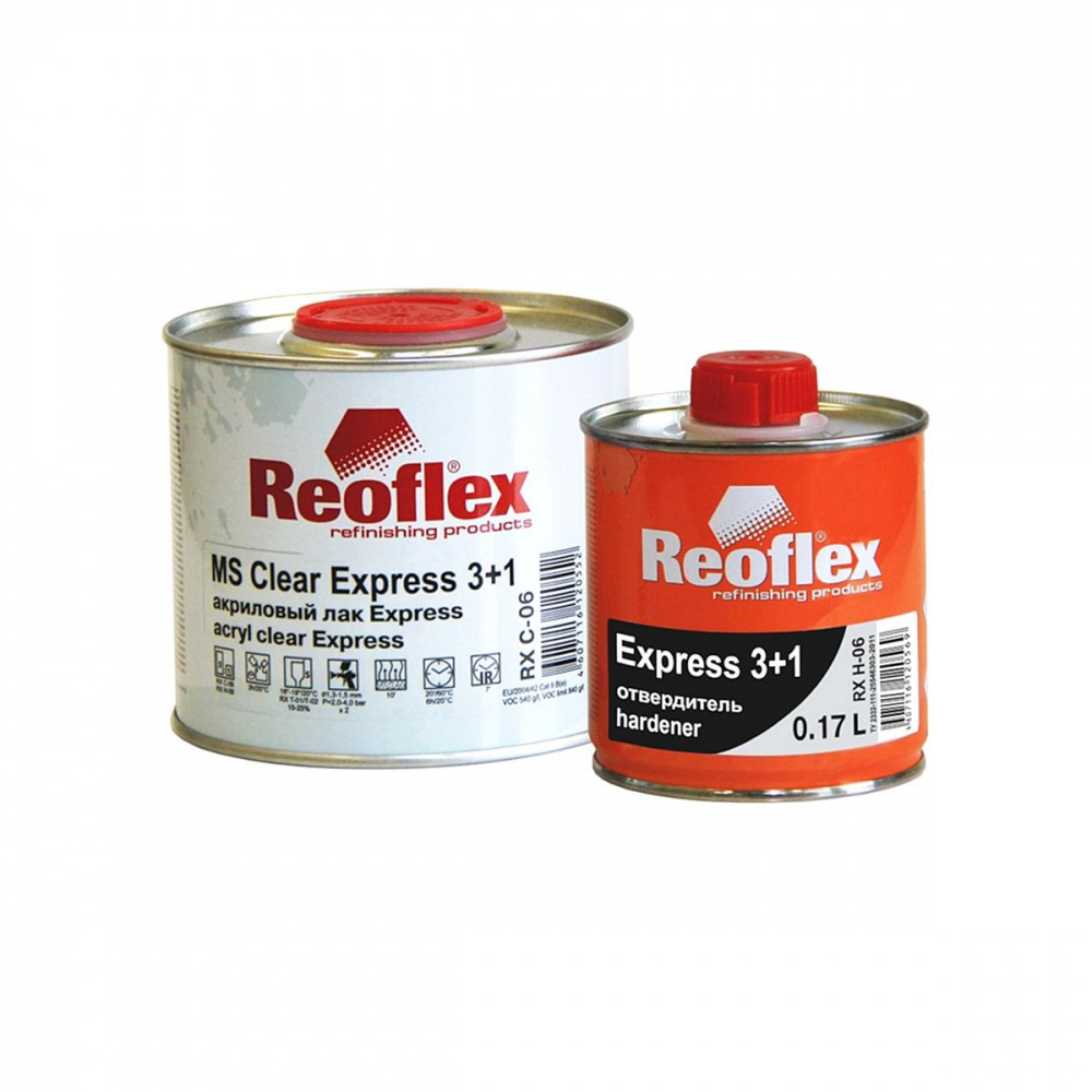 Лак акриловый 2К «Экспресс» 3+1 прозрачный + Отвердитель «Экспресс» (0,5л + 0,17л) РЕОФЛЕКС