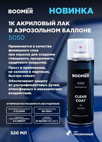 Лак АЭРО акриловый прозрачный 1К, 400 мл 5050 BOOMER