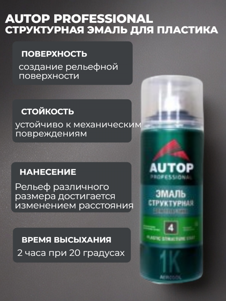 Эмаль АЭРО Черная крупная структурная для пластика 520мл ATP-A07583 AUTOP №4  